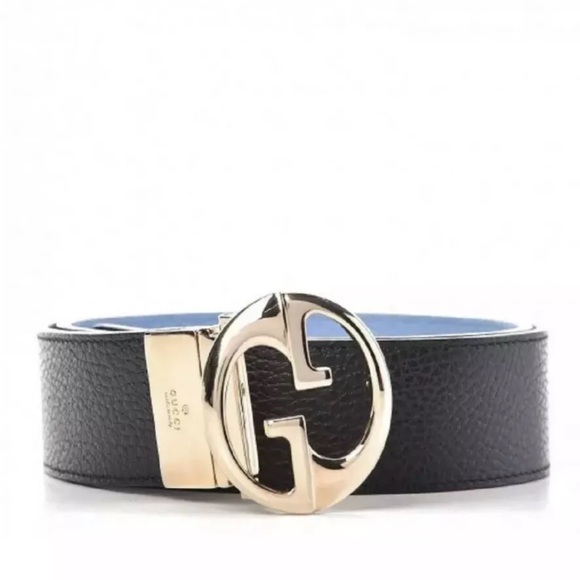 Gucci GG Dollar Calf Leather Nero Black/ Mineral Blue Reversible Belt Size 95/38 - Picture 3 of 6